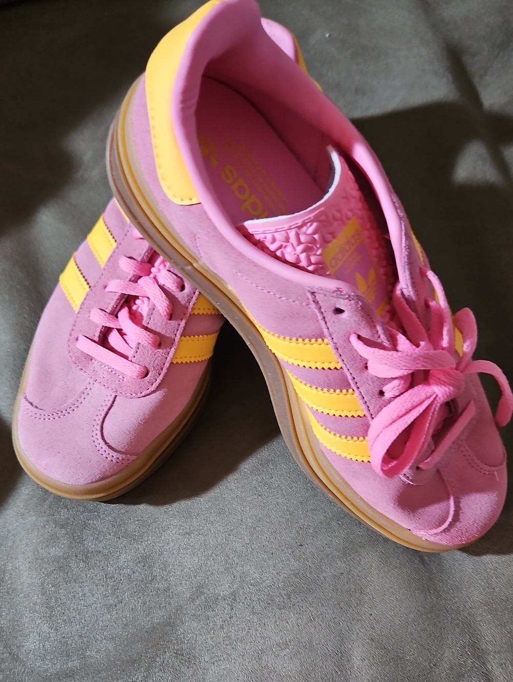 adidas Pink Suede Sneakers with Yellow Stripes